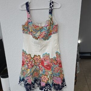 Nine West White Mini Dress with Multicolor Floral & Paisley Print